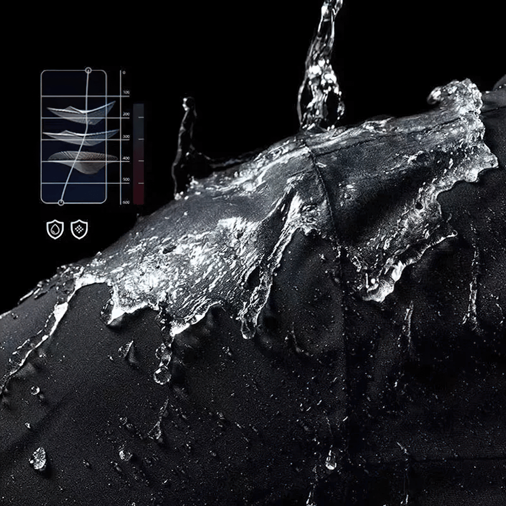 Unisex Waterproof Hiking Jacket with Windproof Hood - SF4726 water-resistant feature close-up with droplets.