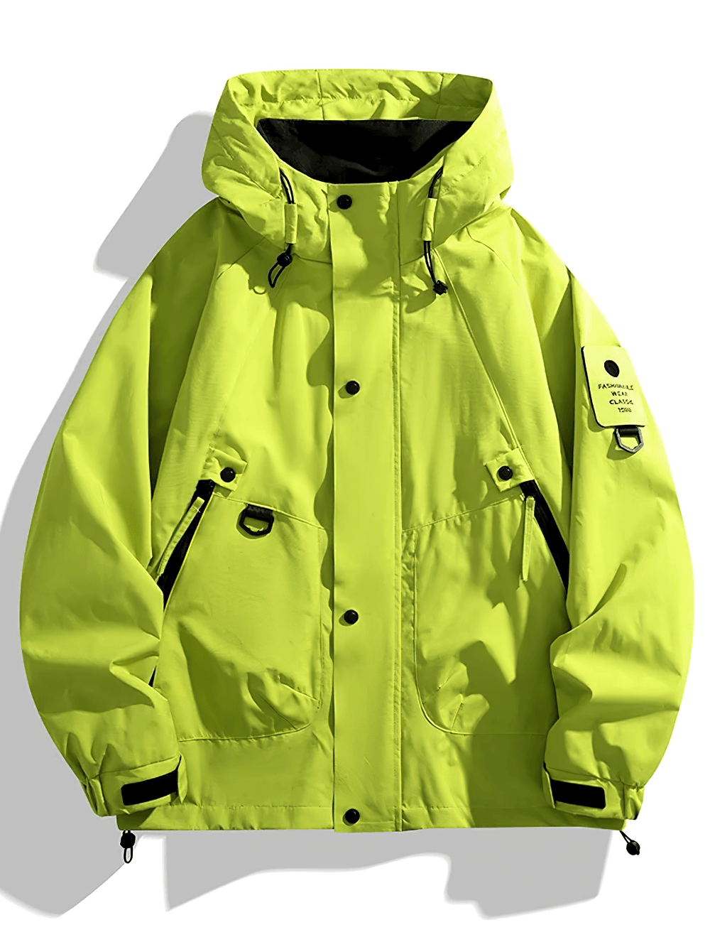Unisex Waterproof Hiking Jacket with Windproof Hood - SF4726 in fluorescent green color, perfect for outdoor activities.