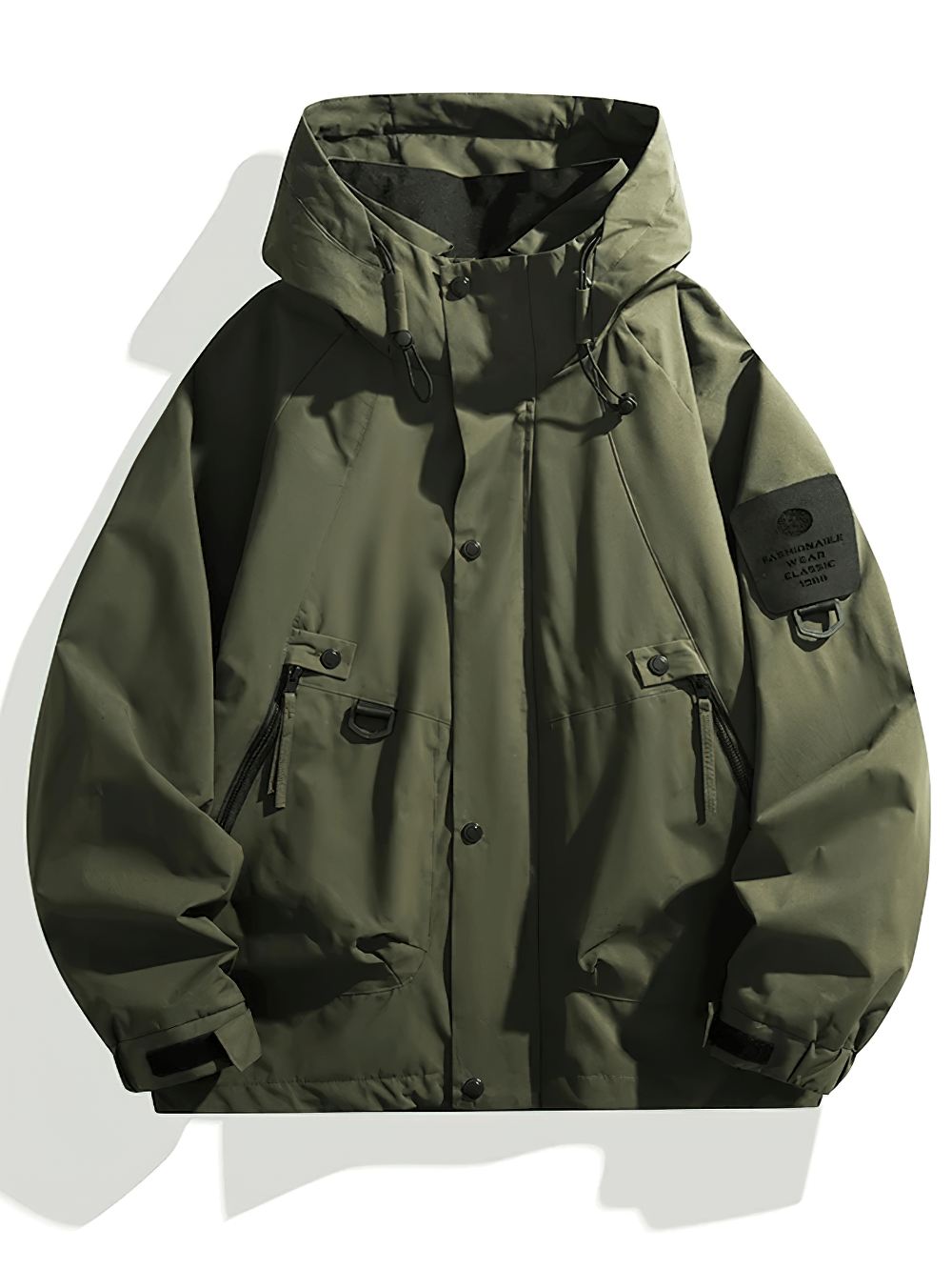 Unisex Waterproof Hiking Jacket with Windproof Hood - SF4726 in olive green, perfect for outdoor adventures.