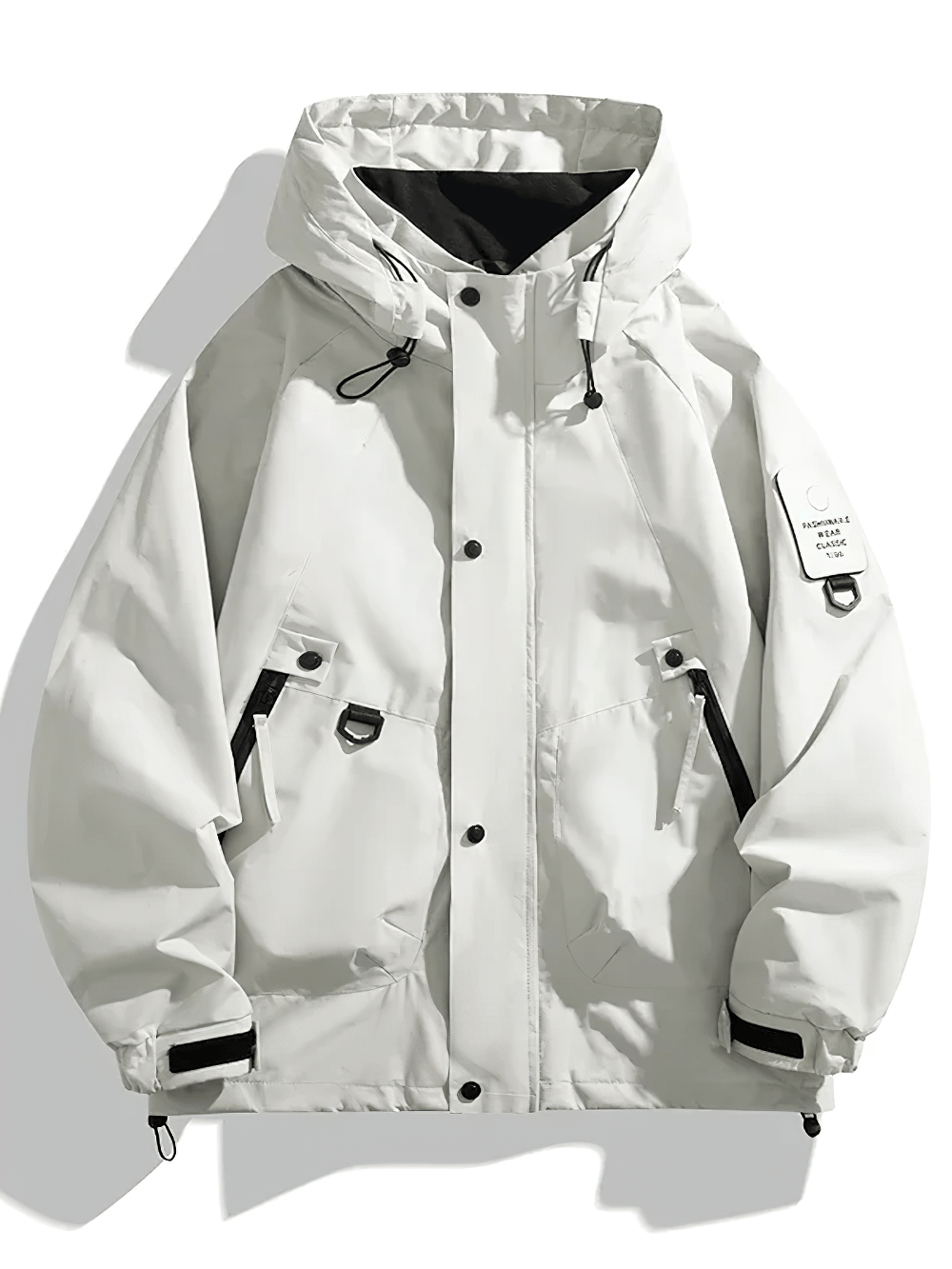 Unisex Waterproof Hiking Jacket with Windproof Hood - SF4726 in white with utility pockets and adjustable features.