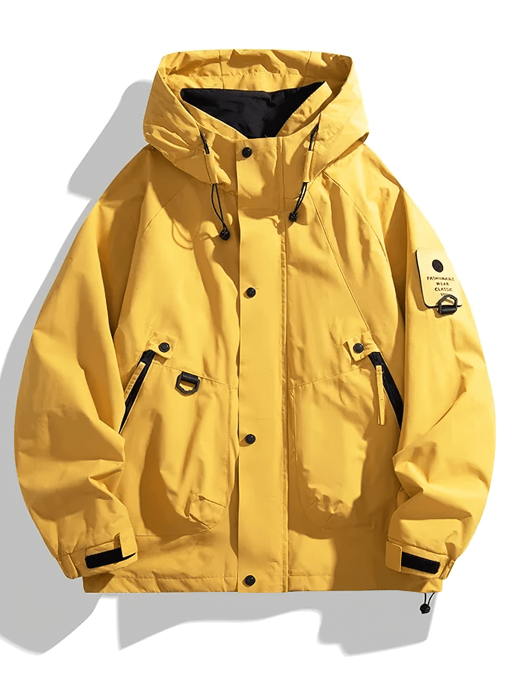 Unisex Waterproof Hiking Jacket with Windproof Hood - SF4726 in bright yellow with utility pockets and hood.