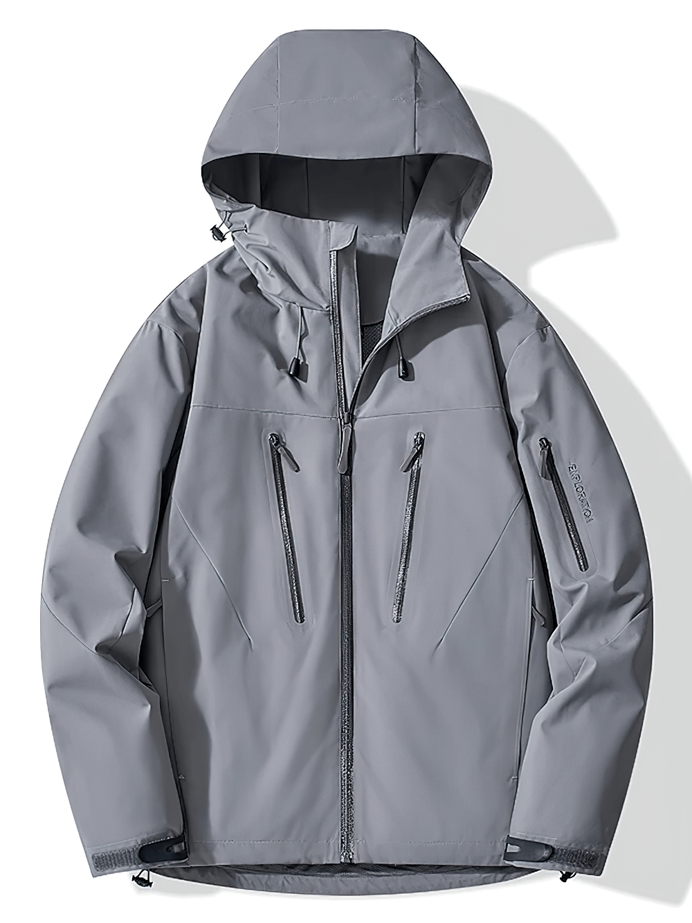 Unisex Waterproof Hiking Mountaineering Jacket - SF4205 in gray with adjustable hood and zippered pockets.