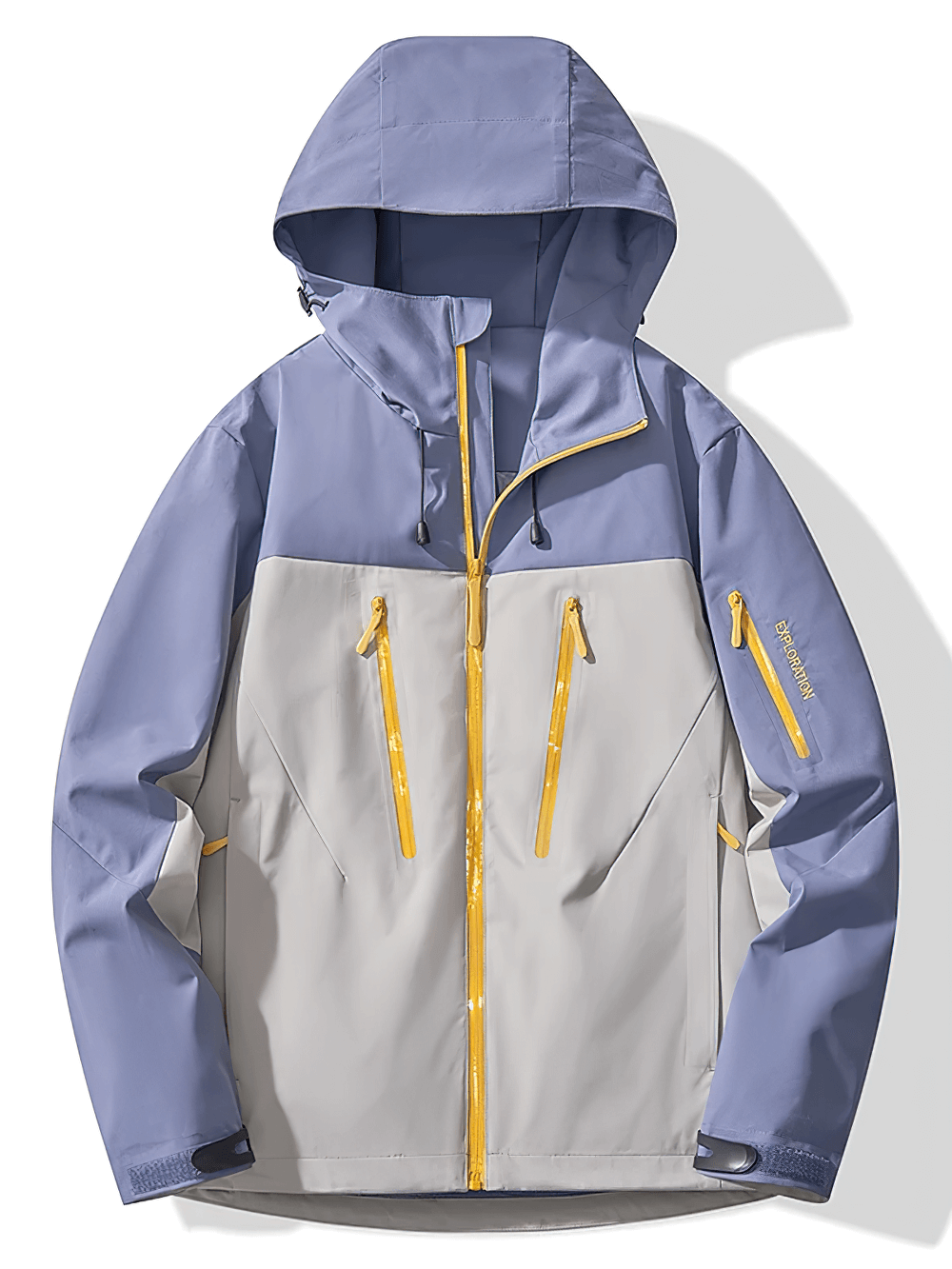 Unisex Waterproof Hiking Mountaineering Jacket - SF4205 in light grey and purple with multiple zippered pockets and adjustable hood