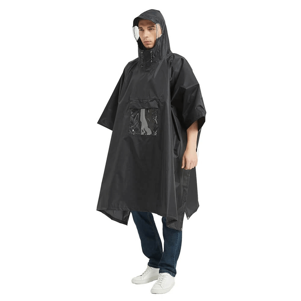 Unisex waterproof hooded raincoat-poncho, black, 100% waterproof, perfect for camping, lightweight, compact design, SF0419