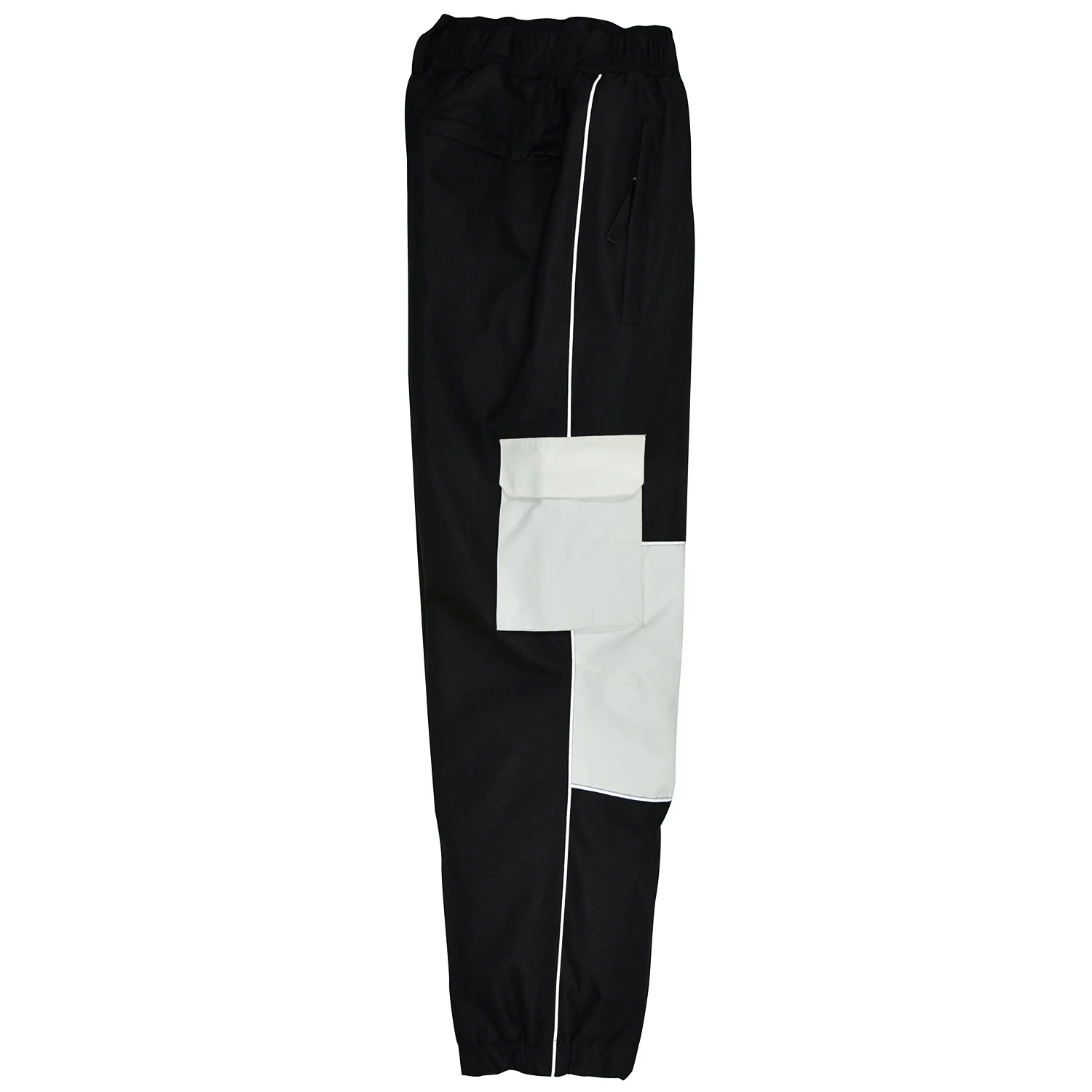 Black and white waterproof ski pants from unisex SF2257 set with cargo pocket, designed for extreme winter conditions.