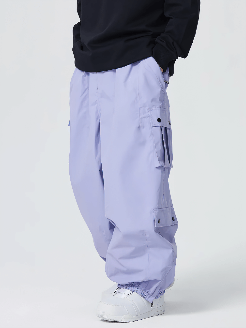 Unisex Waterproof Snowboard Cargo Pants - SF4236 in light lavender color, perfect for winter sports enthusiasts, shown worn with sneakers.