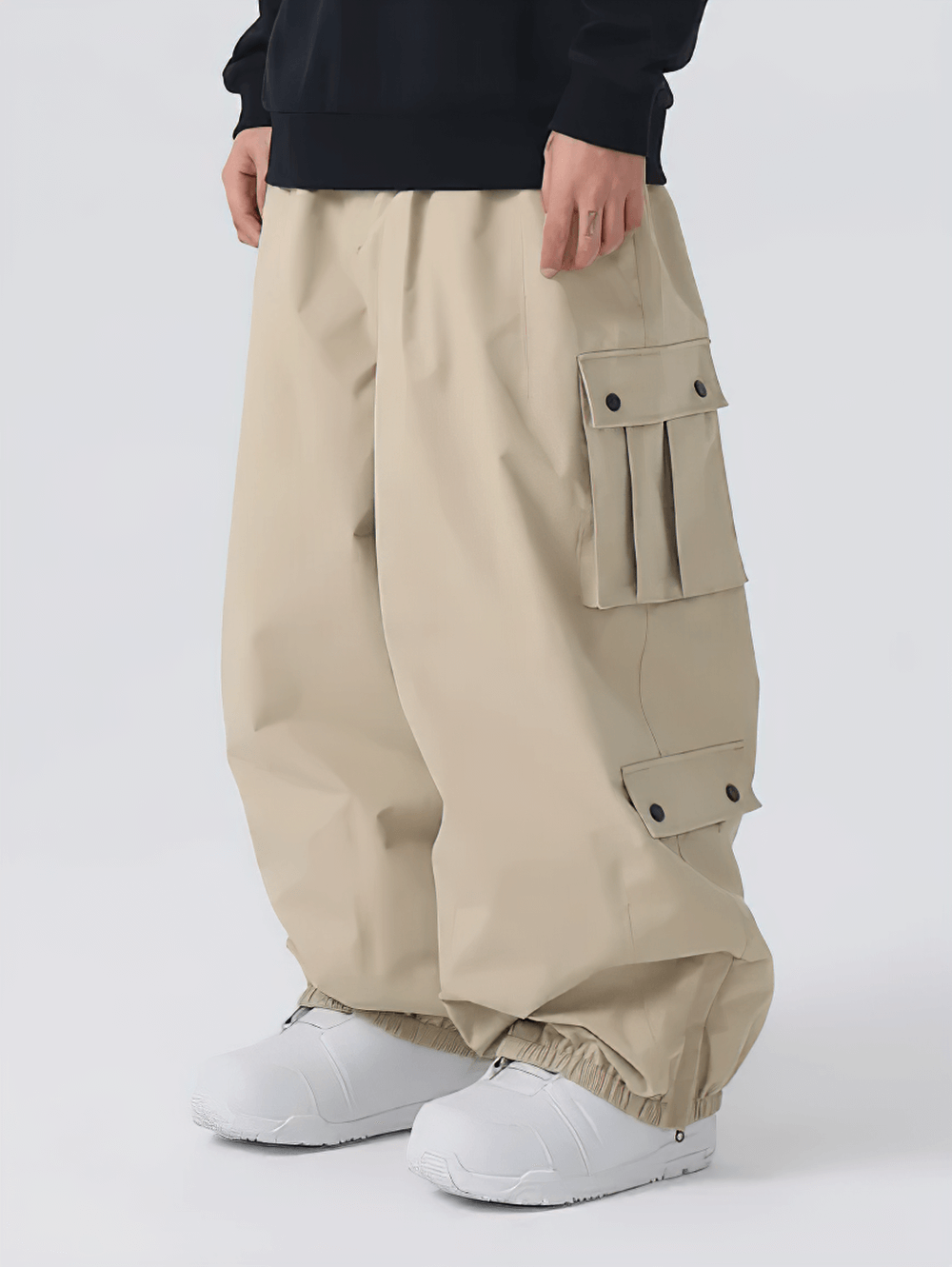Beige Unisex Waterproof Snowboard Cargo Pants - SF4236 with pockets, perfect for winter sports and outdoor adventures.