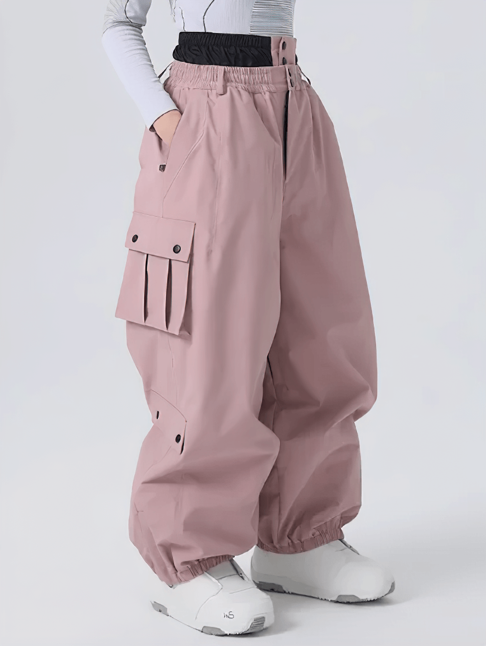 Unisex Waterproof Snowboard Cargo Pants - SF4236 in pink with adjustable waistband and side pocket, perfect for snow adventures.