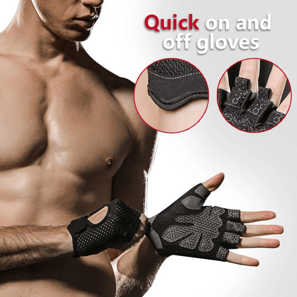 Unisex weight lifting gloves with breathable mesh and quick on-and-off design; perfect for intense workouts and ensuring dry hands.