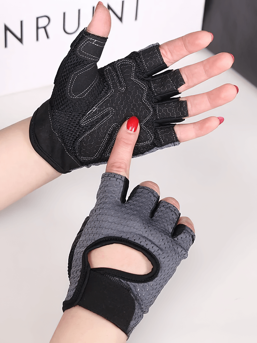 Unisex weight lifting gloves with breathable mesh showcased on hands, designed for optimal grip and performance. Model SF2188.