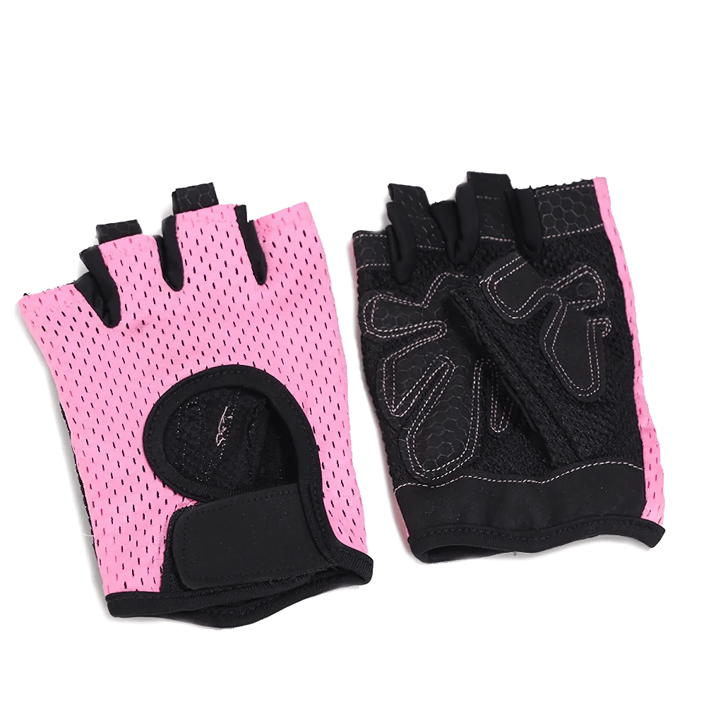 Pink unisex weight lifting gloves SF2188 with breathable mesh and wear-resistant palm for optimal grip and comfort in workouts.