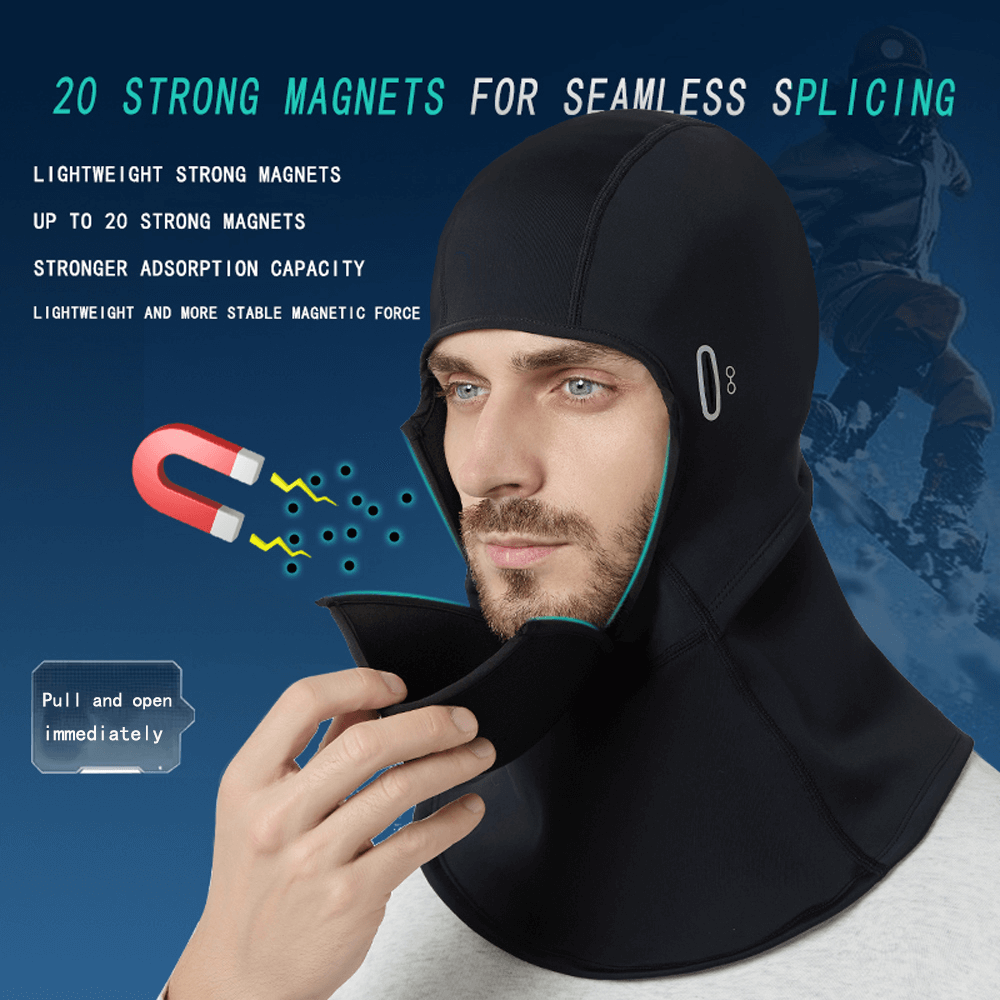 Unisex windproof ski mask with magnetic closure for winter cycling and motorcycling, providing cold and waterproof protection.