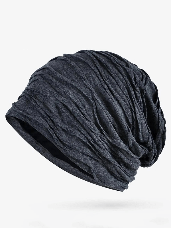 Unisex windproof warm baggy solid beanie, ideal for outdoor activities, made from cotton, in a sleek gray color.