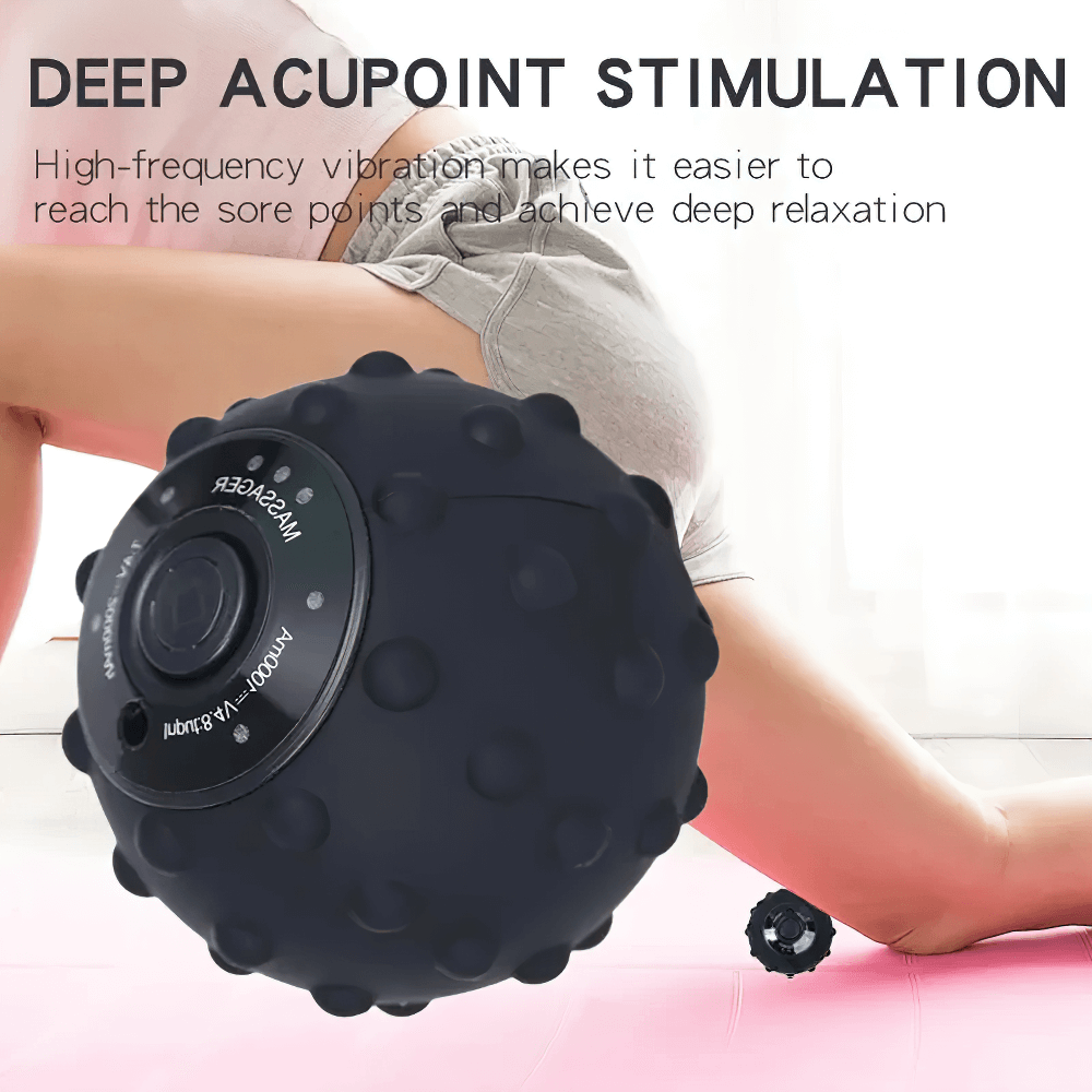 Person using USB rechargeable vibrating massage ball for deep relaxation and acupoint stimulation.