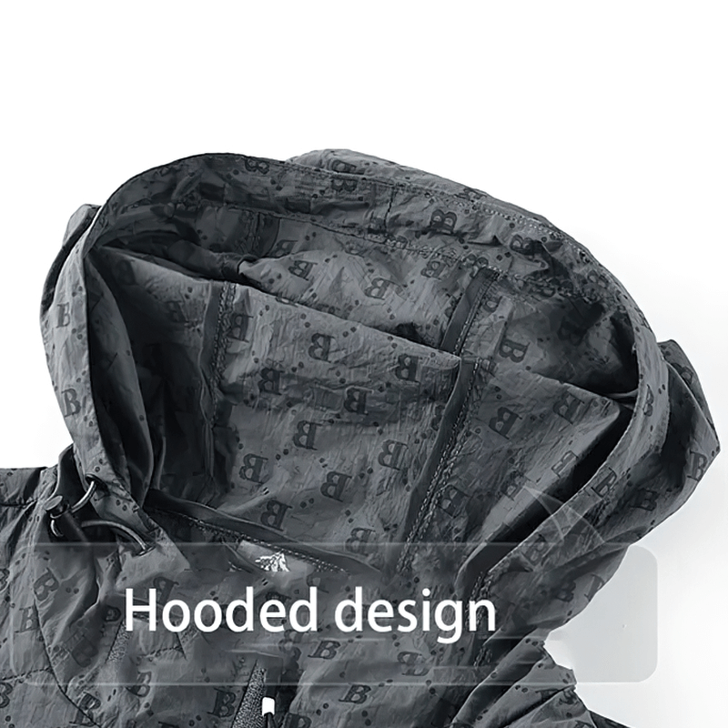 UV Sun Protection Jacket with Letter B Print and Hooded Design, Slim-Fit, UPF 50+, Breathable Polyester-Spandex Blend SF1671