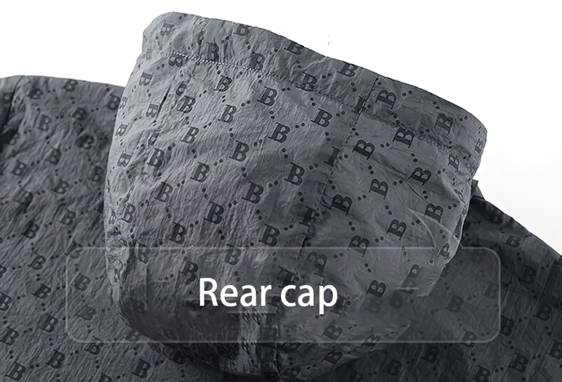 Alt Tag: Rear cap of UV Sun Protection Jacket SF1671 with stylish letter B print, lightweight and breathable for outdoor adventures.