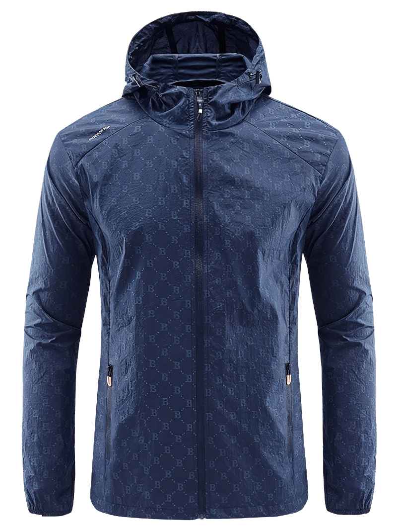 UV Sun Protection Jacket with Letter B Print, navy blue, lightweight and breathable, perfect for outdoor activities with UPF 50+.