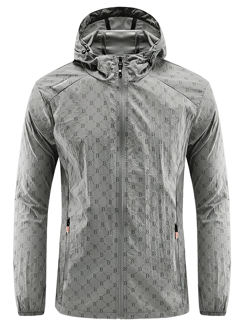 Stylish UV sun protection skin thin jacket with letter B print, SF1671, offering lightweight comfort and UPF 50+ sun defense.