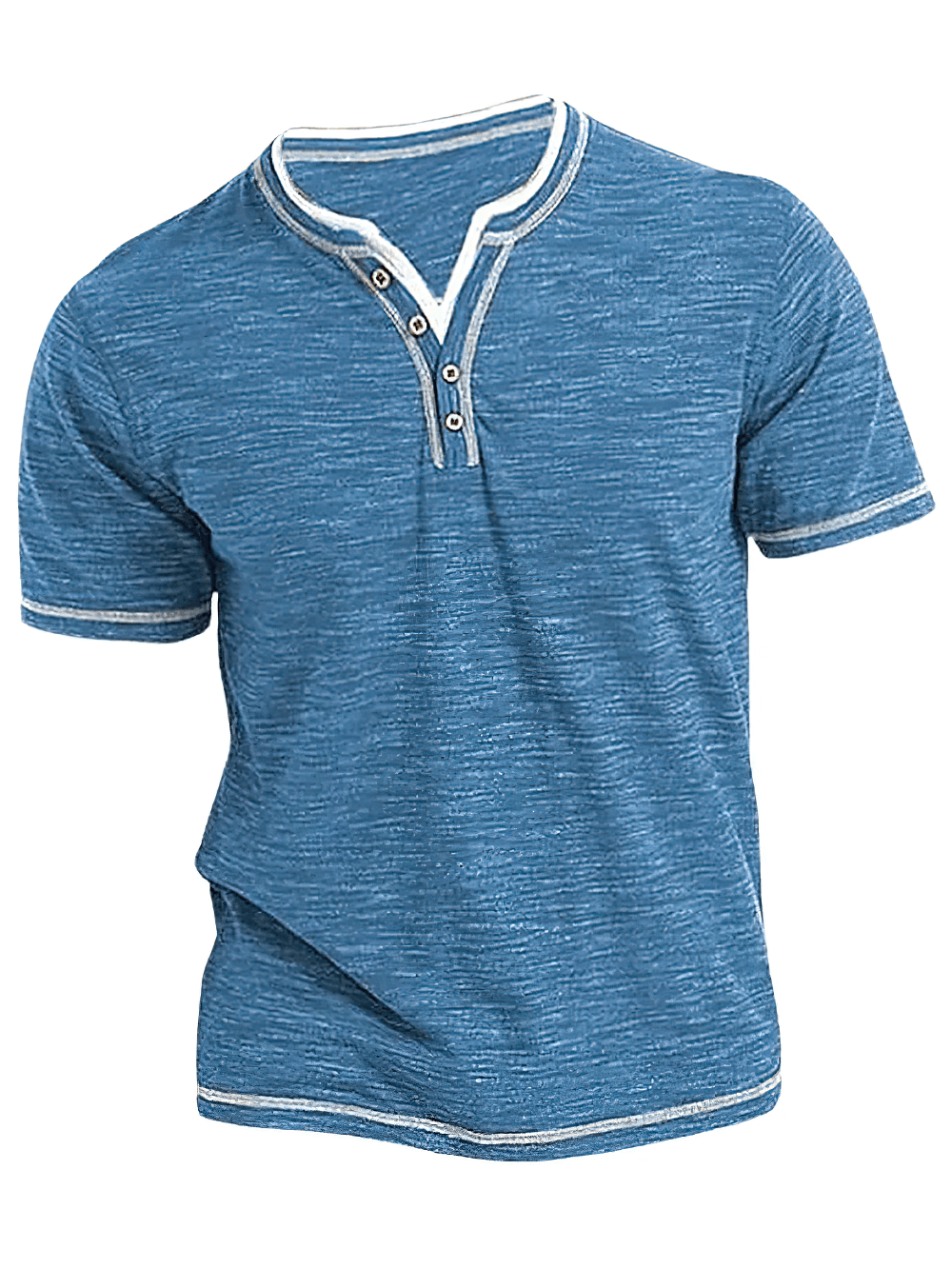 Alt Tag: V-Neck Short-Sleeved T-Shirt With Henley Collar - SF4327 blue slim-fit elastic cotton summer tee with button placket