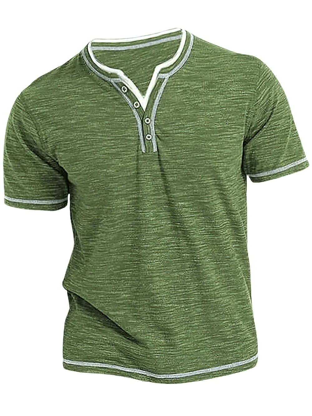 Alt Tag: V-Neck Short-Sleeved T-Shirt With Henley Collar - SF4327 green slim-fit cotton Henley tee with button placket