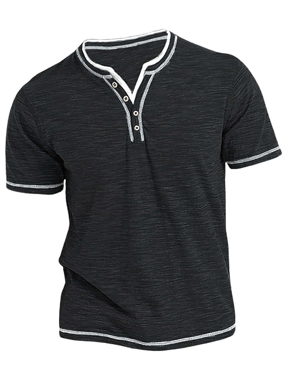 Alt Tag: V-Neck Short-Sleeved T-Shirt With Henley Collar - SF4327 black slim fit elastic cotton summer tee with button placket