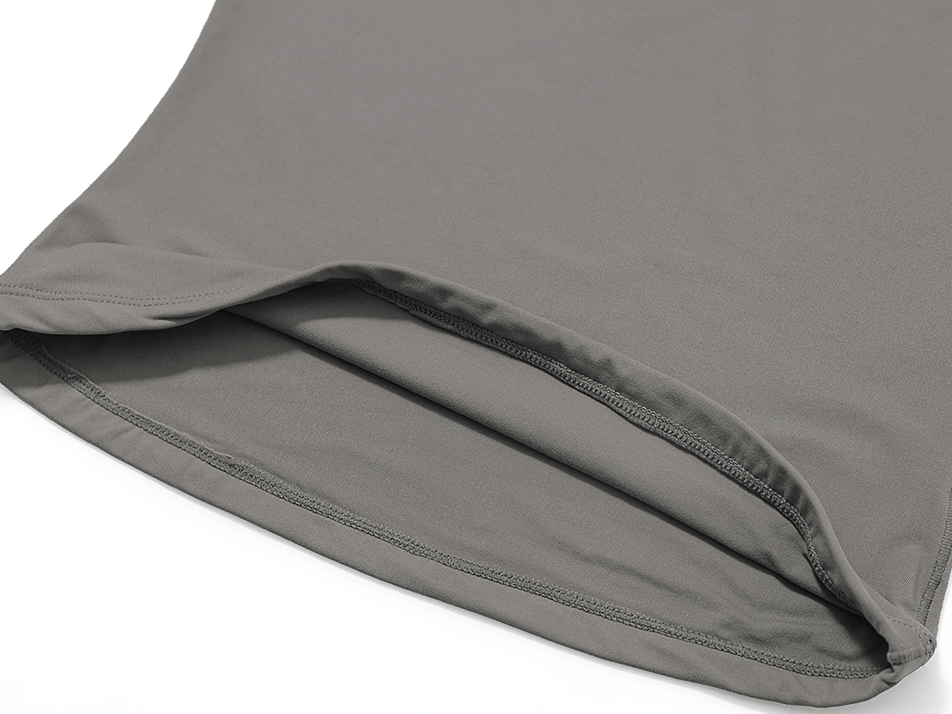 Close-up of hem on women's sport V-neck yoga T-shirt, nylon spandex blend, SF2434. Perfect for fitness enthusiasts, breathable and quick-dry.