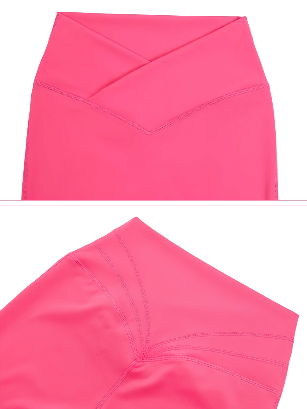 V-waist design of pink push-up yoga leggings showcasing sculpting fit and flattering waistband for activewear fashion.