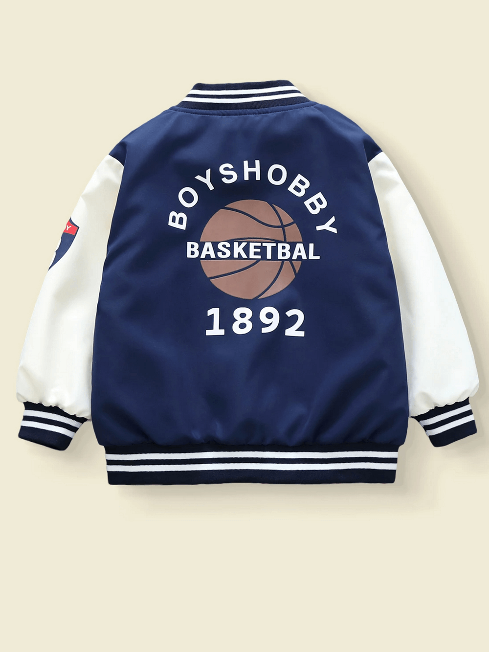 Children's varsity basketball jacket SF3116 with sporty print, color-block design, teal and white, perfect for young athletes.