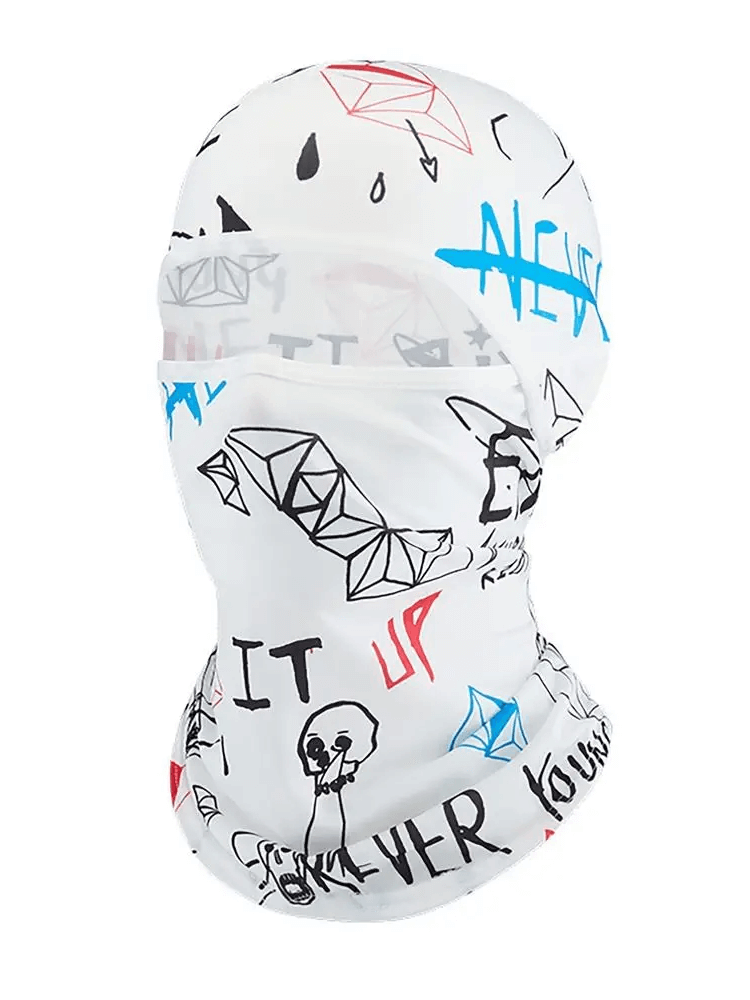 Versatile polyester cycling balaclava with unique print, ideal as helmet liner or hiking scarf for outdoor enthusiasts.