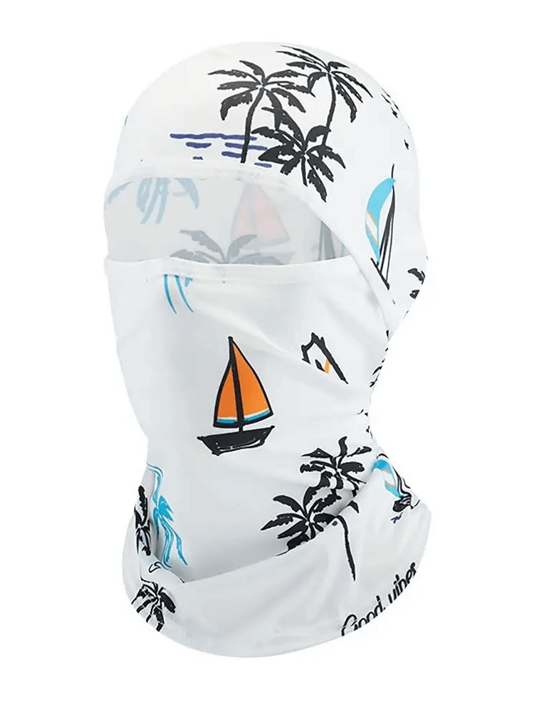 Colorful printed cycling balaclava by SF2218, ideal for cyclists and hikers, made from breathable polyester. Versatile helmet liner and scarf.