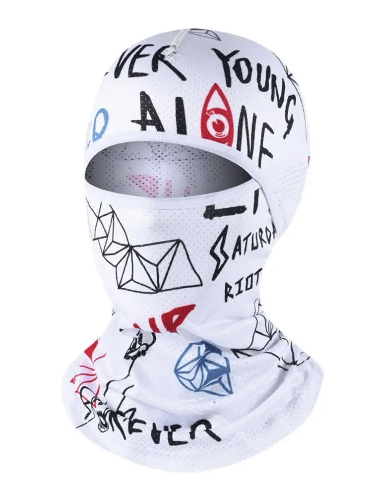 Versatile cycling balaclava SF2218 with print design, polyester helmet liner and hiking scarf for cyclists, perfect for outdoor activities.