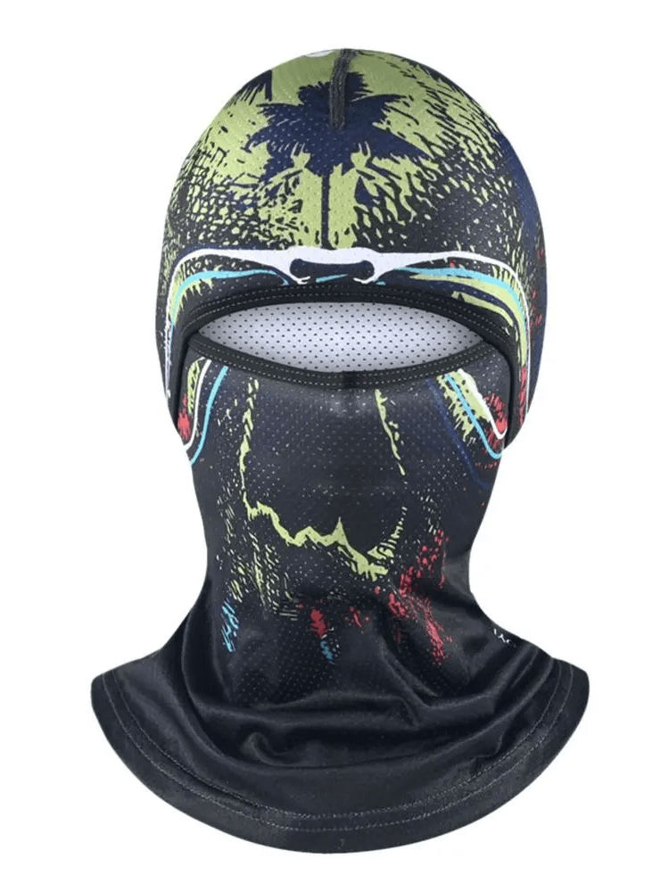 Versatile cycling balaclava SF2218 with vibrant print design, ideal for cyclists. Polyester helmet liner & hiking scarf for outdoor activities.