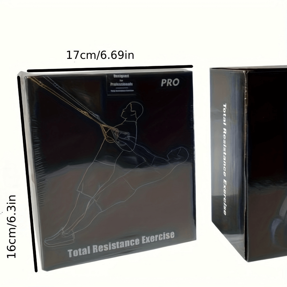 Versatile Fitness Training Suspension Strap SF2898 box with dimensions, ideal for yoga and Pilates exercises, shown in packaging.