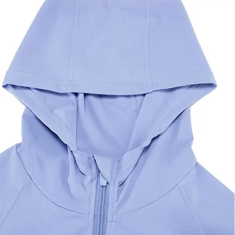 Close-up of a light purple full-sleeve top with a hood from the Versatile Women's Yoga and Gym Activewear Set, SF2080.