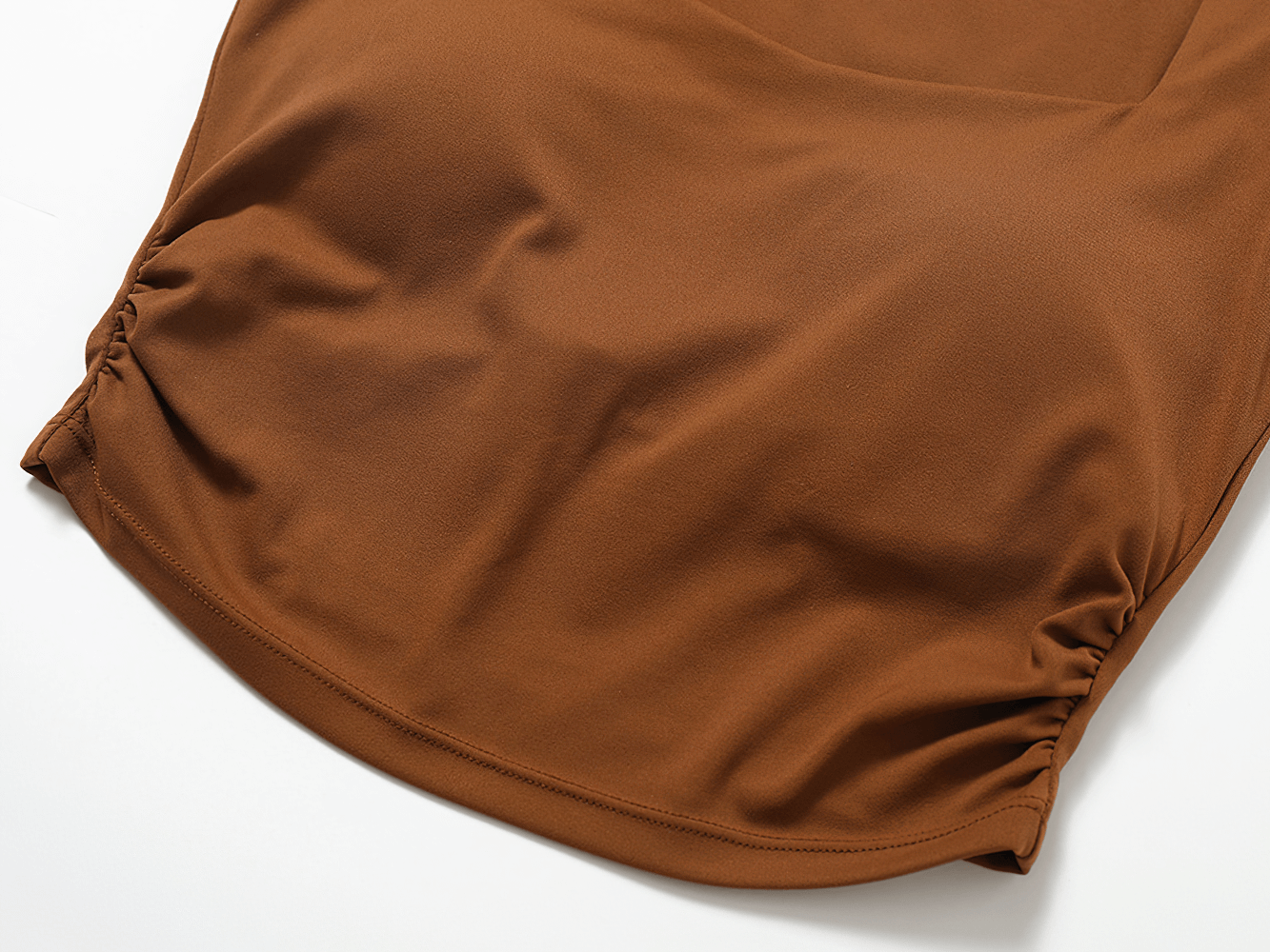 Close-up of brown versatile workout crop tank SF2438 in nylon-spandex blend, showcasing sleek design for active women.