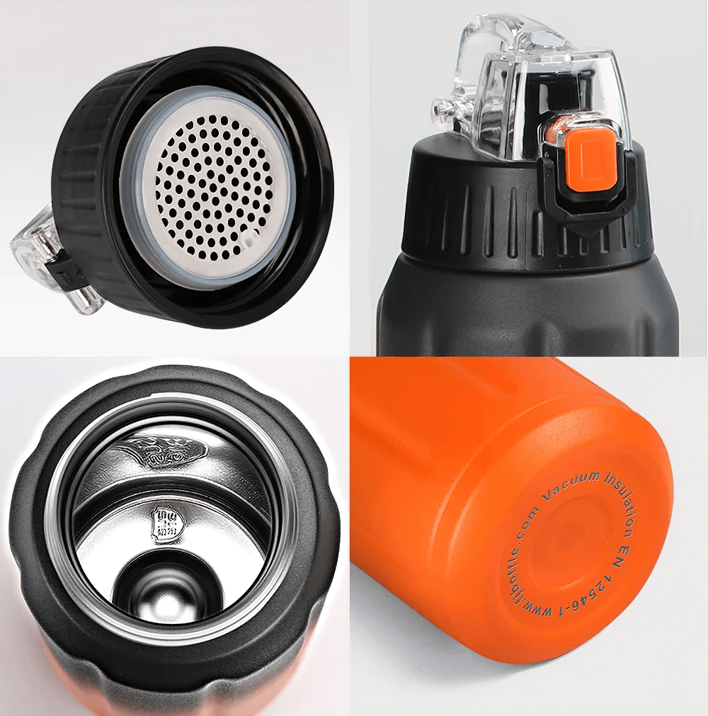 Close-up of Vibrant 600ml Sports Insulated Flask SF3072, showcasing leak-proof lid and stainless steel design, perfect for athletes.