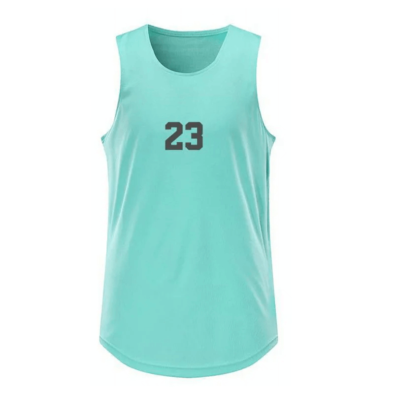 Vibrant Performance Tank SF2184, bright aqua, bold '23', ideal for workouts & team sports with breathable athletic fabric.