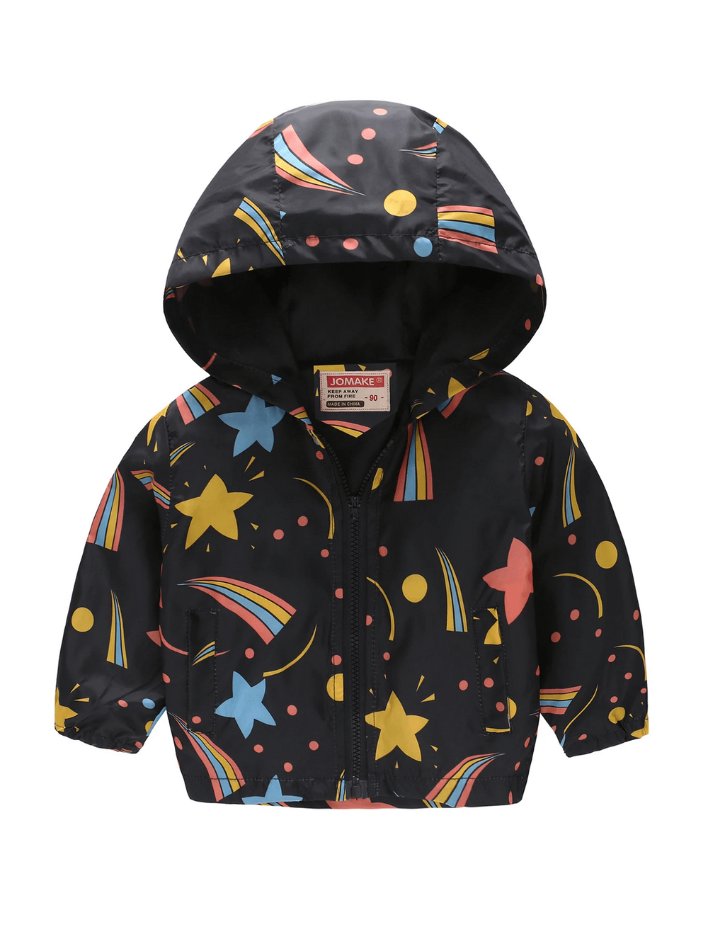 Vibrant Printed Hooded Jacket for Boys and Girls - SF3757 with colorful star and rainbow design