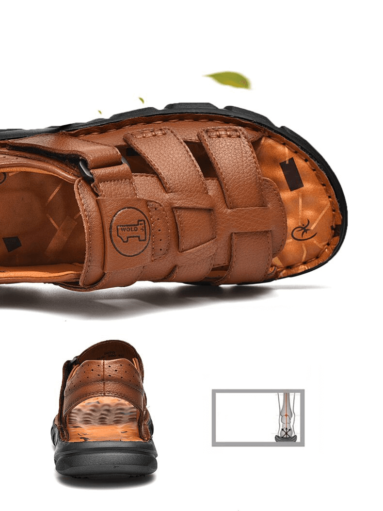 Vintage Men's Sandals with Soft Bottom, Outdoor Trekking Footwear SF1340, leather, rubber outsole, breathable cotton lining, EVA insole.