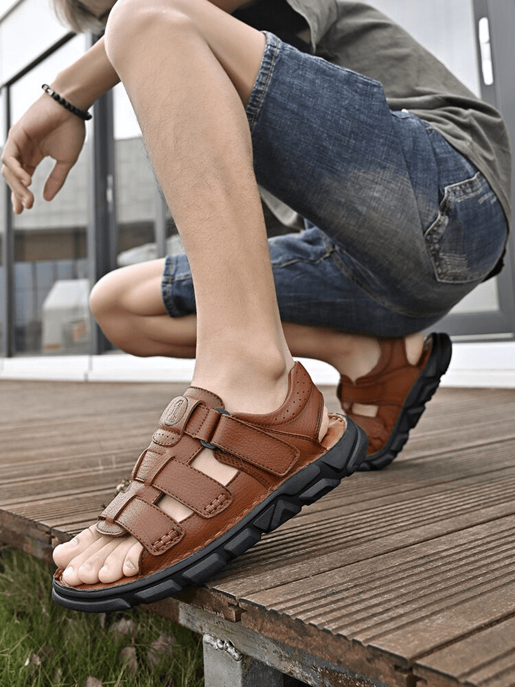 Vintage men's sandals with soft bottom, perfect for outdoor trekking. Genuine leather and rubber outsole for comfort and traction.