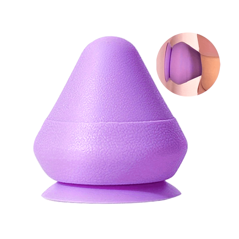 Purple wall-mounted suction cup muscle massager for back, arm, foot pain relief; textured design for deep tissue massage.