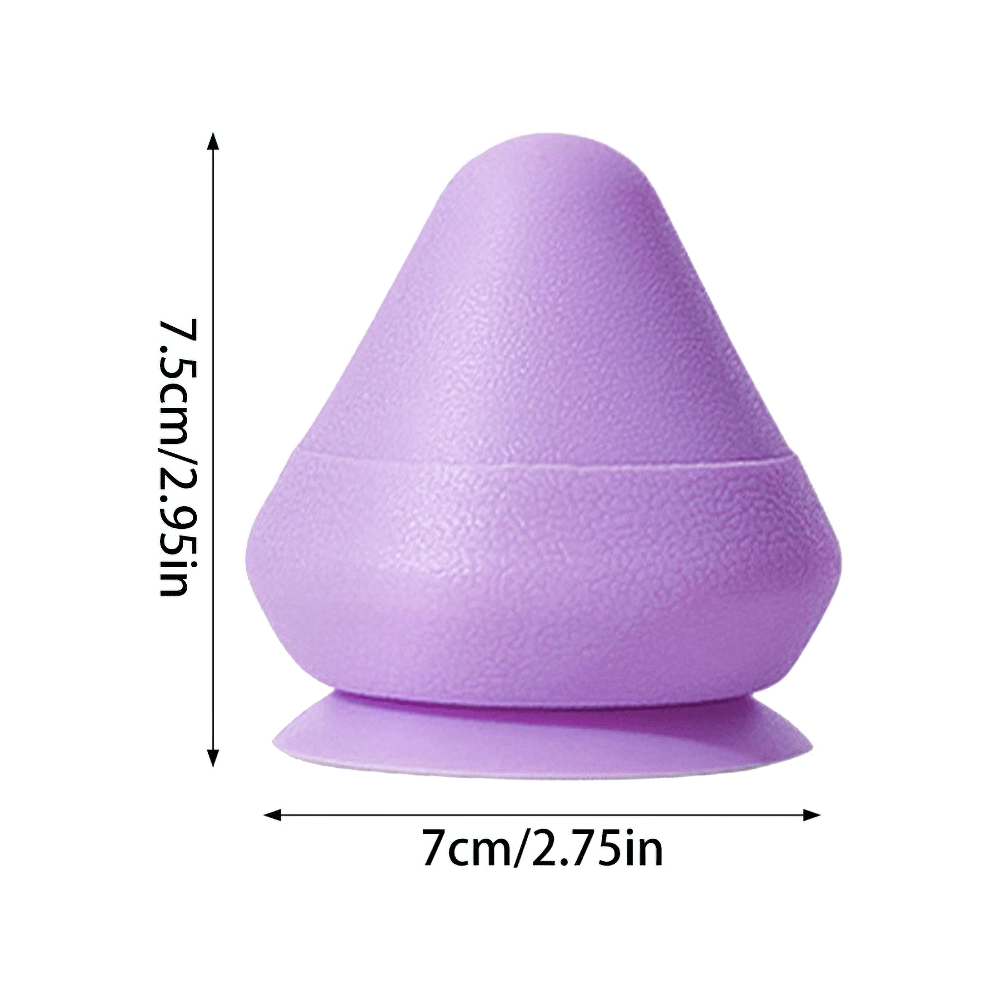 Purple wall-mounted muscle massager with suction cup, dimensions 7.5cm height and 7cm diameter, for back and foot pain relief.