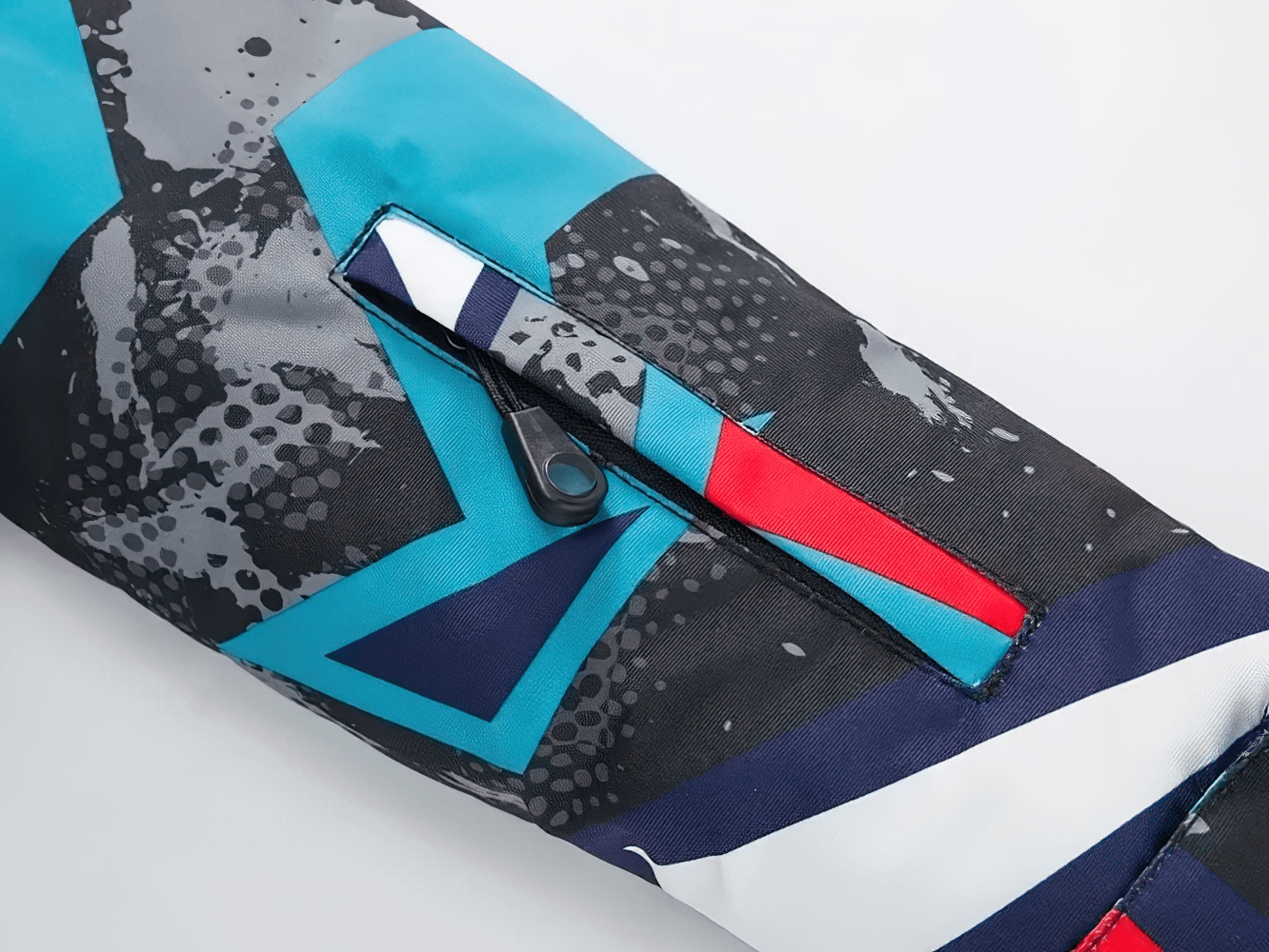 Close-up of Warm Boys Snow Jacket with Abstract Print - SF3584, showcasing colorful and modern pattern ideal for winter sports.