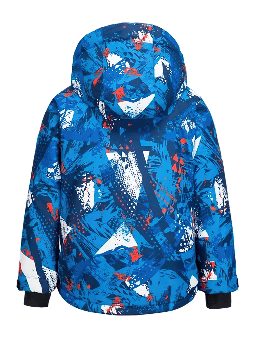 Back view of Warm Boys Snow Jacket with Abstract Print - SF3584, perfect for skiing, featuring vibrant colors and a durable outer shell.