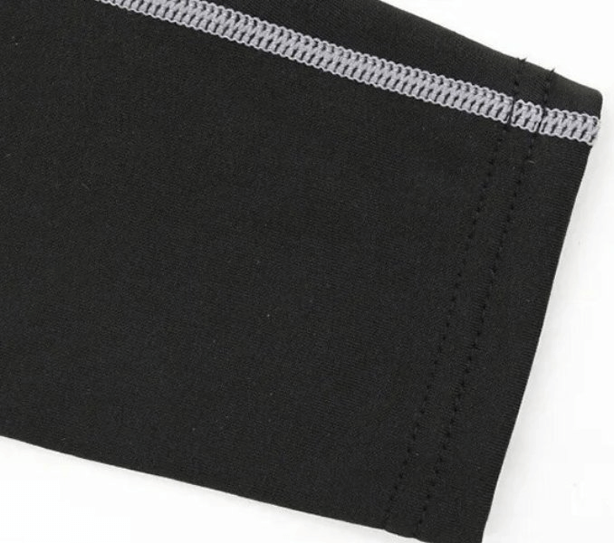 Close-up of black long sleeve with grey stitching for Warm Breathable Women's Sport Top.