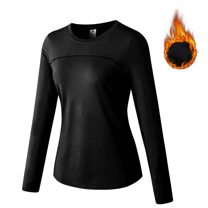 Warm breathable women's sport long sleeve top SF1685 in black with quick dry fabric, ideal for yoga and workout comfort.