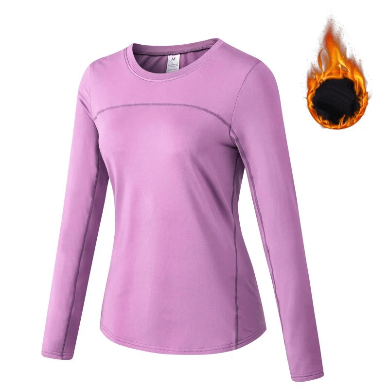 Warm breathable women's sport long sleeve top in pink, featuring quick-dry fabric for yoga. SF1685.