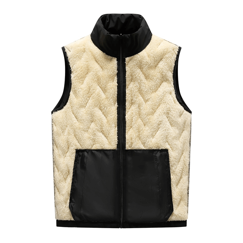 Warm casual male lambswool vest with stand collar SF1500, featuring a cozy design with pockets and a stylish zipper closure.