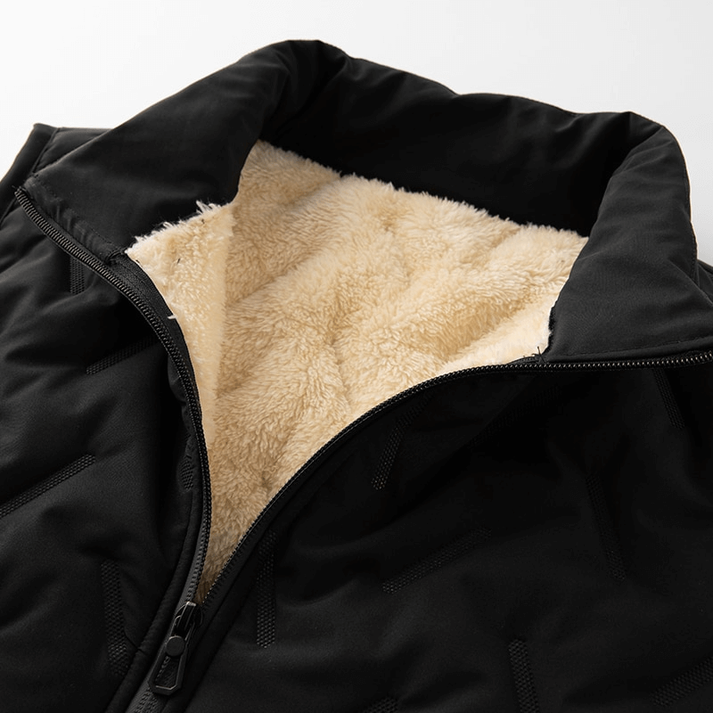 Warm casual male lambswool vest with stand collar, SF1500; cozy lambswool lining and zipper closure for stylish comfort.