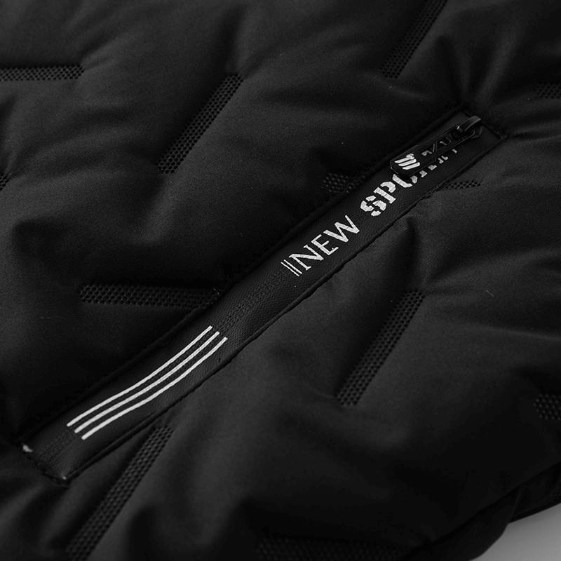 Close-up of black fabric with zipper detail on a warm casual lambswool vest, featuring a stylish design with subtle textures.